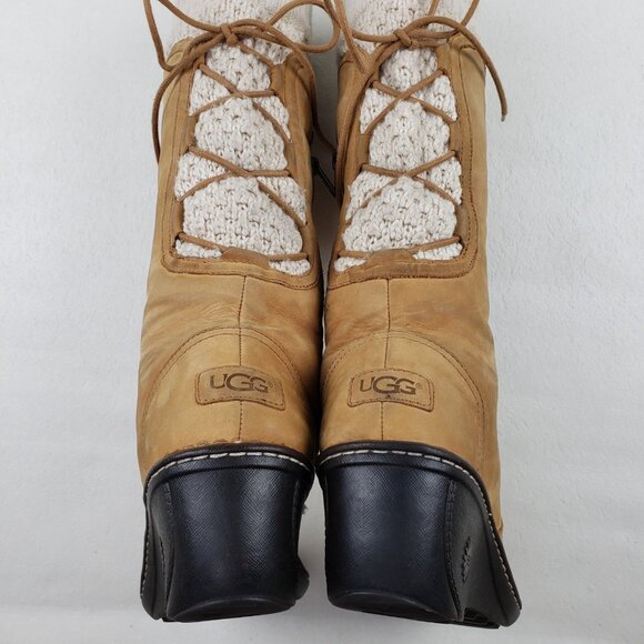 Ugg Skylair Knit Wedge Tall Boot Womens 9 Brown Leather Lace Up Side Zip Lined - Picture 12 of 16
